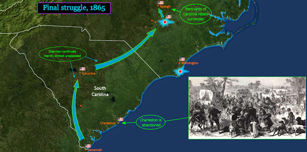 Sherman in the Carolinas, 1865 map